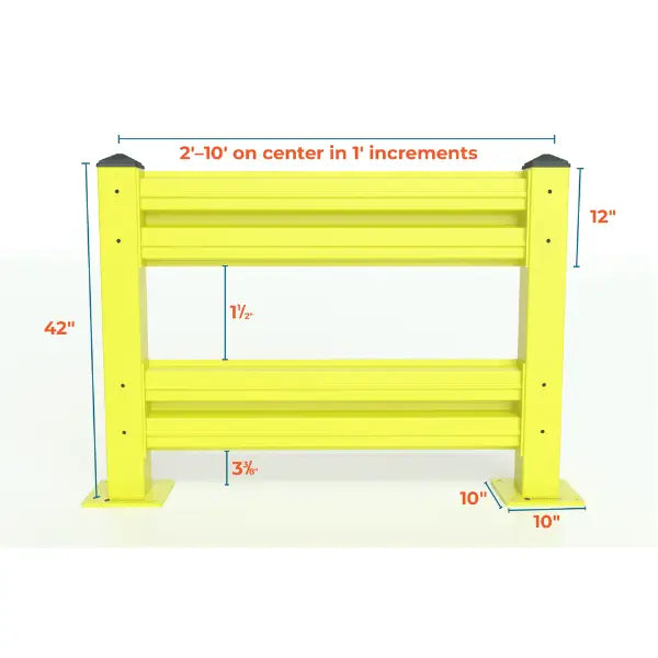 Pallet rack protectors and conveyor belt guard rails industrial safety barrier system specifications for warehouse equipment protection and impact prevention