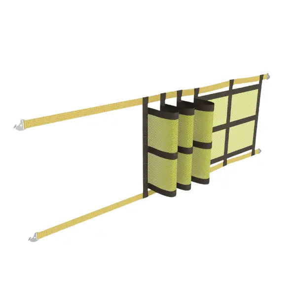 Pallet rack safety netting sliding style side view industrial warehouse fall protection system for pallet rack load containment and access control