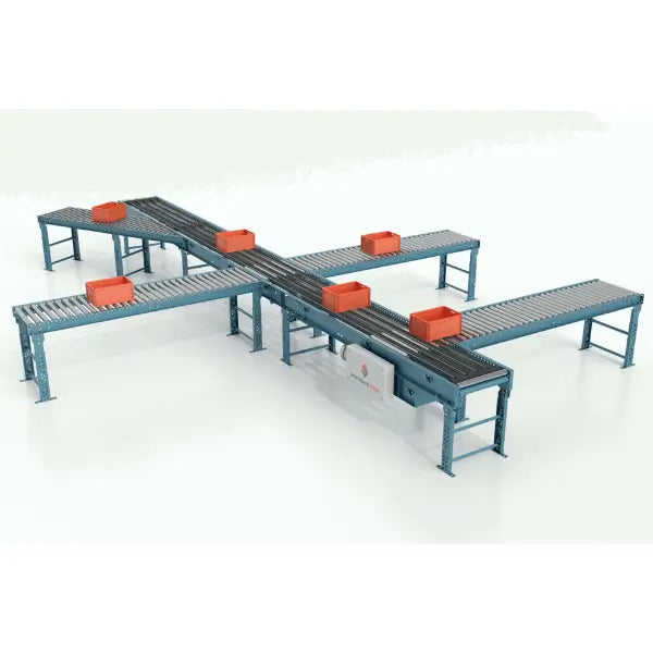 Sortation conveyors right view industrial automated material handling system for package sorting and distribution