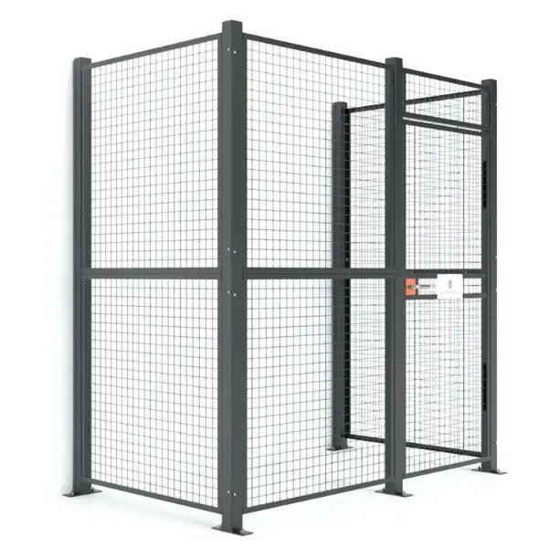 WireCrafters 840 wire mesh partition cage 5x8 front side view showing secure industrial storage enclosure system