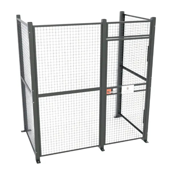 WireCrafters 840 wire mesh partition cage 5x8 front view showing secure modular industrial storage enclosure system