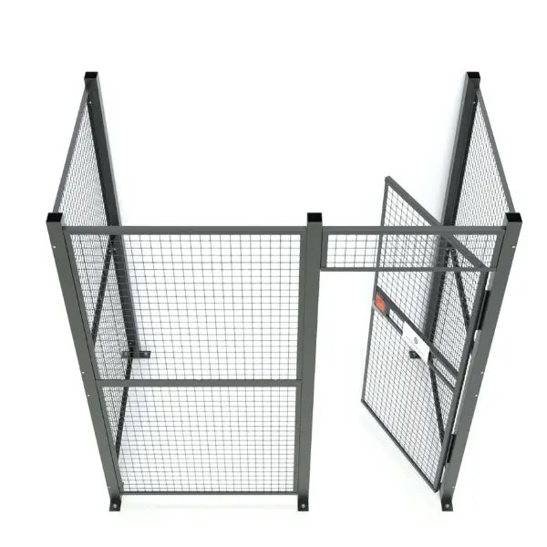 WireCrafters 840 wire mesh partition cage 5x8 rear view showing secure modular industrial storage enclosure system