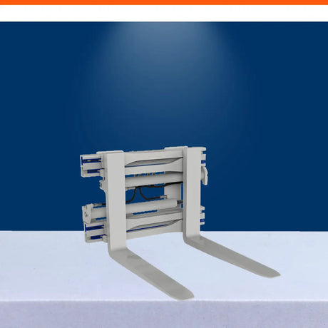 Forklift attachment with hydraulic fork system for efficient pallet handling and warehouse operations.