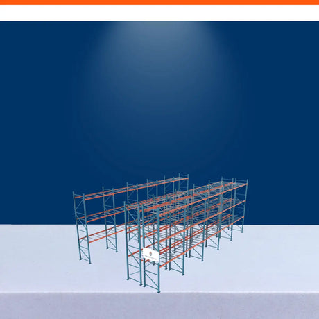Selective pallet racking system for warehouse storage with heavy-duty steel racks and organized pallet access.