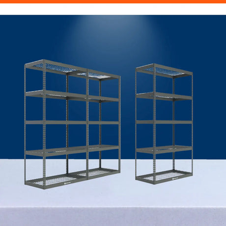 Industrial shelving system collection with durable metal storage racks and multi-level warehouse shelving units.