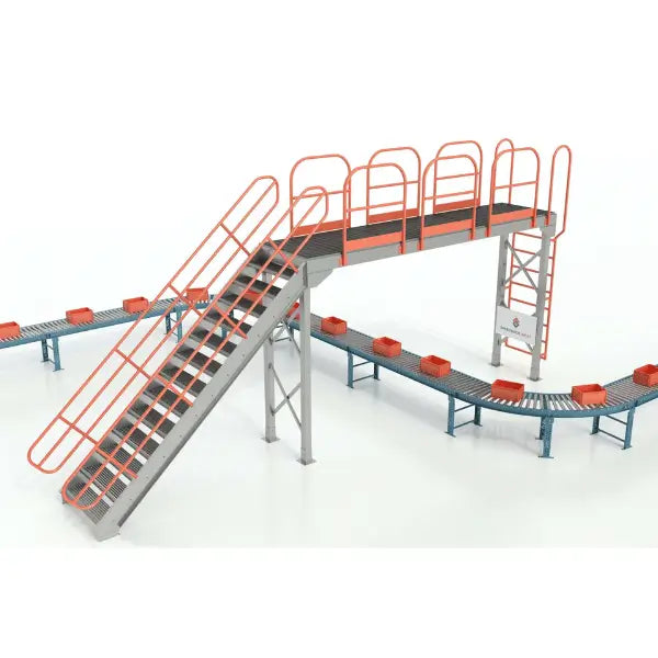 Catwalk mezzanine right view showing elevated industrial walkway and structural support system in warehouse storage area

