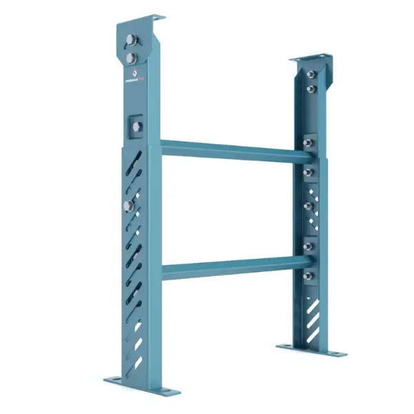Medium duty conveyor supports front view with legs adjustable support stands for industrial conveyor systems and material handling equipment
