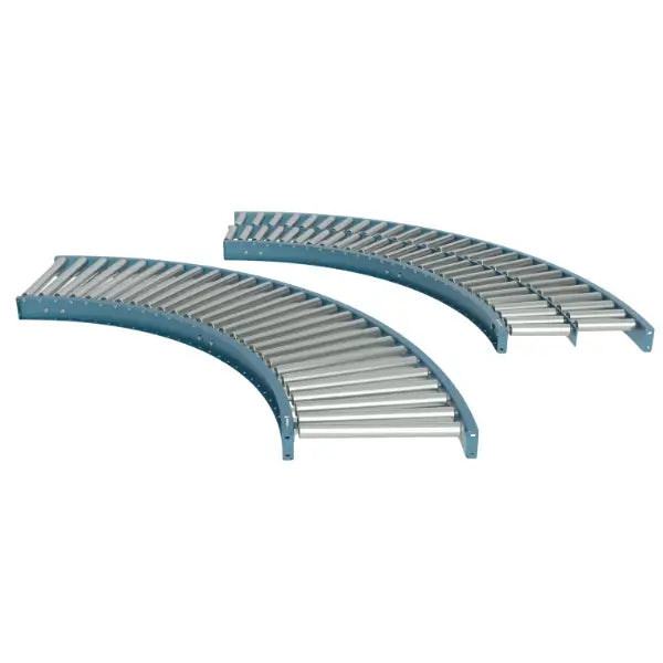 Galvanized gravity roller conveyor curved section front view left angle industrial conveyor system
