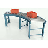 Galvanized roller gravity conveyor curved section left view with box carton industrial material handling system
