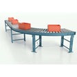Galvanized roller gravity conveyor curved section right view with box carton industrial material handling system
