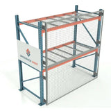 Heavy duty load stop screens with rack top view showing industrial warehouse safety barrier system and pallet racking layout
