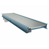 Line shaft conveyor front view industrial powered roller conveyor system for material handling and package transport
