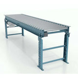 Line shaft conveyor with base industrial powered roller conveyor system for material handling and package transport
