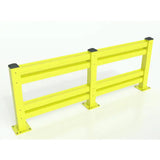 Pallet rack protectors and conveyor belt guard rails double side view industrial warehouse safety barrier system for equipment and rack protection
