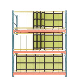 Pallet rack safety netting sliding style rear view industrial warehouse fall protection system for pallet rack load containment and access control
