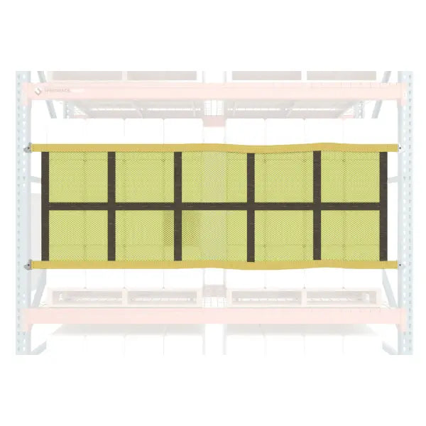 Pallet rack safety netting fixed style front view industrial warehouse fall protection system for pallet rack load containment and safety barriers
