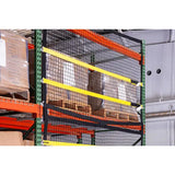Pallet rack safety netting modular left view industrial warehouse fall protection system for pallet rack load containment and safety barriers
