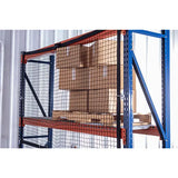 Pallet rack safety netting modular right view industrial warehouse fall protection system for pallet rack load containment and safety barriers
