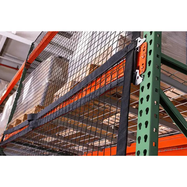 Pallet rack safety netting modular top view industrial warehouse fall protection system for pallet rack load containment and safety barriers

