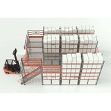 Pallet rack supported mezzanine side view showing elevated warehouse storage and workspace structure
