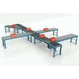 Sortation conveyors right view industrial automated material handling system for package sorting and distribution
