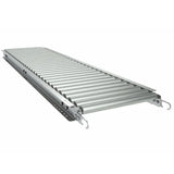 Light-duty galvanized gravity roller conveyor straight section front view with steel rollers for material handling
