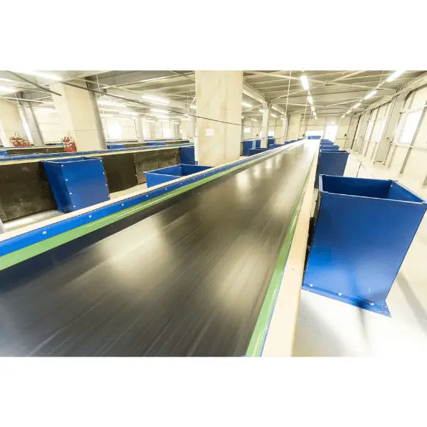 Trough bed belt conveyor side view industrial bulk material handling conveyor system
