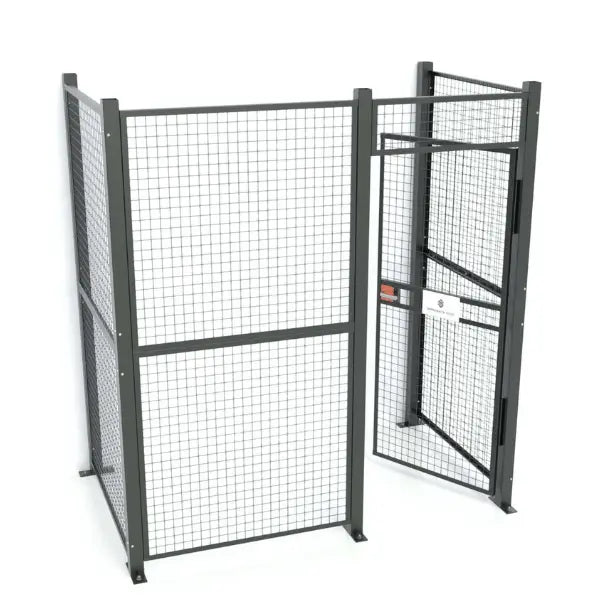 WireCrafters 840 wire mesh partition cage 5x8 back view showing secure modular industrial storage enclosure system

