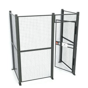 WireCrafters 840 wire mesh partition cage 5x8 back view showing secure modular industrial storage enclosure system
